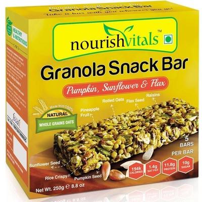 NourishVitals Granola Snack Bar - Pumpkin Sunflower & Flax Mix (5 Bars) 250 gm - Nutritional Bars