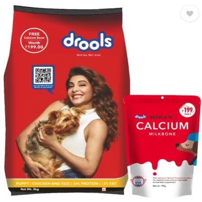 Drools Chicken and Egg Puppy Dog Food (with Free Calcium Milkbone 190 gm) 3 kg - Petfood