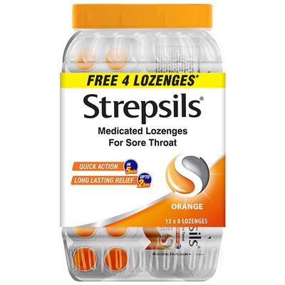Strepsils Lozenges - Orange 100's + 4's Free - Sore Throat Lozenges