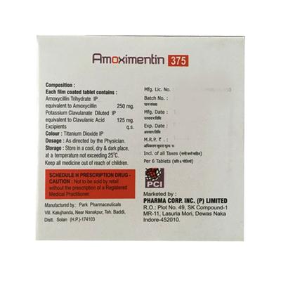 AMOXIMENTIN 375 Tablet 6's - Bacterial Infections-Pen