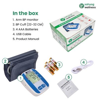 Sahyog Wellness Fully Automatic Upper Arm Digital Blood Pressure Monitor - Blue & Silver (Regular Cuff) (22 - 36 cm) - Blood Pressure Monitors