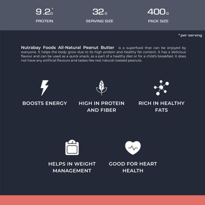 Nutrabay Foods All Natural Peanut Butter - Unsweetened, Creamy 400 gm - Weight Loss