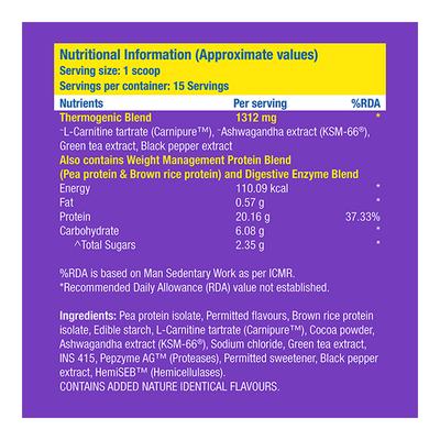 Fast&Up Plant Protein Weight Management Powder - Creamy Chocolate 450 gm - Weight Gain