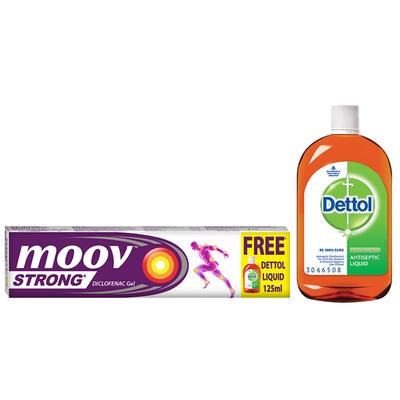 Moov Strong Diclofenac Gel 50 gm + Free Dettol Antiseptic Liquid 125 ml - Gel/Cream