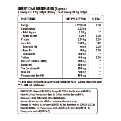 Pure Nutrition Omega 3 5 6 7 9 with Seabuckthorn oil 1000 mg Veg Softgels 30's - Omega Fish Oil Fatty Acids