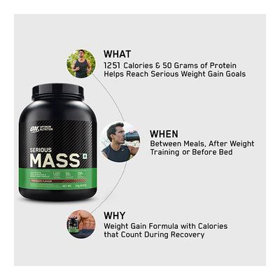Optimum Nutrition (ON) Serious Mass Powder - Vanilla 3 kg - Workout Essentials