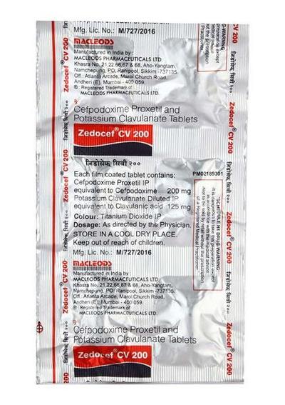 Zedocef CV 200mg Tablet 6'S - Bacterial Infections-Cep