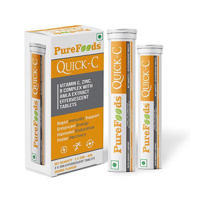 PureFoods Quick-C Effervescent Tablet - Orange Flavour (Pack of 2 x 20's) - General Health