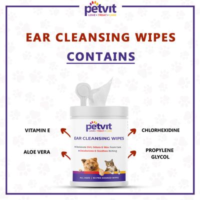 Petvit Ear Cleansing Wipes - For Dogs and Cats (Pack of 2 x 50s) 1's - Pet accessories