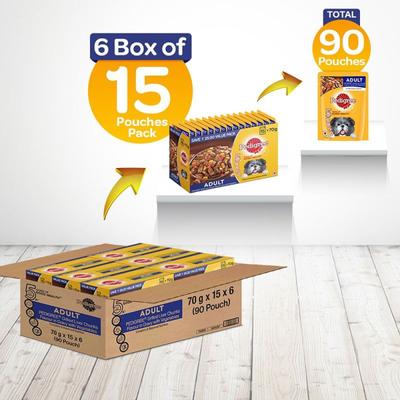 Pedigree Adult Grilled Liver Chunks Flavour in Gravy with Vegetables (Pack of 70gm x 90) 6300 gm - Petfood