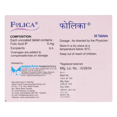 FOLICA 5mg Tablet 30's - Iron Supplement/Anaemia-Vma
