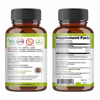 Organic Veda Neem 1000 mg Veg Capsule 120's - Pure Herbs