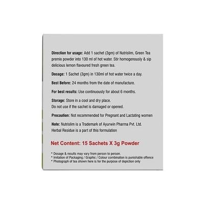 Nutrislim Green Tea - Lemon Flavor (Pack of 15 x 3 gm) - Green/Herbal Teas