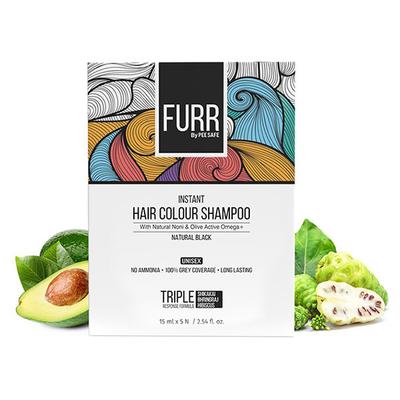 FURR By Pee Safe Instant Hair Colour Shampoo With Natural Noni and Olive Active Omega + (Natural Black) (Pack of 5) 1's - Shampoos
