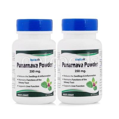 Healthvit Punarnava Powder 250Mg Capsules Pack Of 2X 60'S - Herbal Dietary Supplement