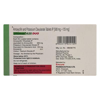ULTIMOX DUO 625 Tablet 10's - Bacterial Infections-Pen