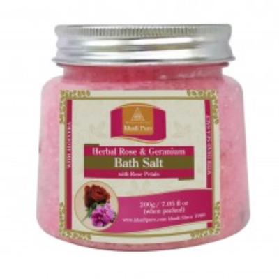 Khadi Pure Herbal Bath Salt - Rose & Geranium with Rose Petals 200 gm - Bath Salts