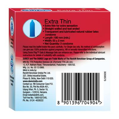 Durex Condoms - Extra Thin 3's - Plain/Flavoured Condoms