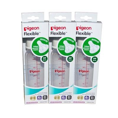 Pigeon Peristaltic Nursing Bottle Rpp Nipple Combo (M) (Pack of 3) - White 240 ml - Feeding & Nursing