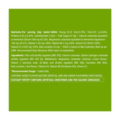 Fast&Up Fortify Calcium & Magnesium with Vitamin D3 Effervescent Tablet - Lime & Lemon Flavour (Pack of 3 x 10's) - Calcium And Minerals