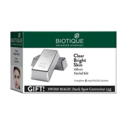 Biotique Clear Bright Skin Silver Facial Kit 65 gm + Free Gift Swiss Magic Dark Spot Corrector 15 gm - Facial Kits