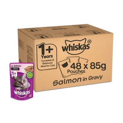 Whiskas Adult Salmon in Gravy (Pack of 85gm x 48) 4080 gm - Petfood