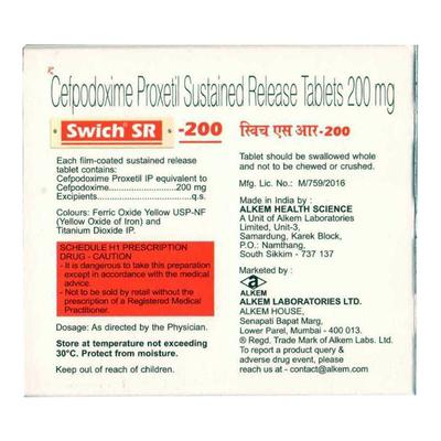 SWICH SR 200 Tablet 5's - Bacterial Infections-Cep