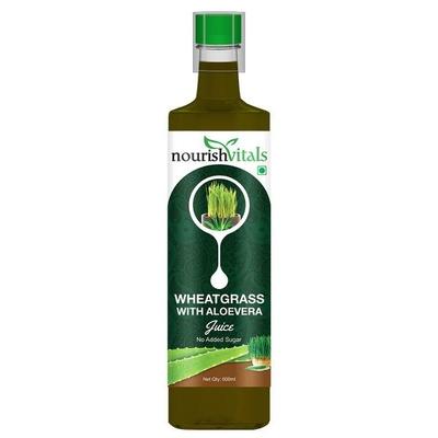 NourishVitals Wheatgrass with Aloevera Juice - No Added Sugar 500 ml - Ayurvedic Juices