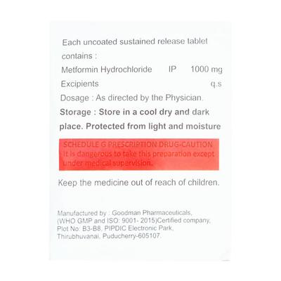 GLUCOBEAT XR 1000 Tablet 10's - Diabetes-Ant