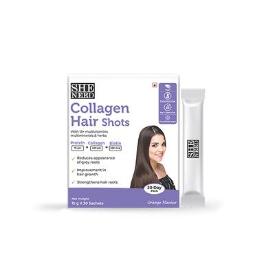 SheNeed Collagen Hair Shots Sachet - Orange (Pack of 30 x 15 gm) - Hair & Skin