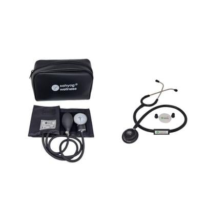 Sahyog Wellness Manual Aneroid Sphygmomanometer Blood Pressure Monitor with Stethoscope - Black 1's - Blood Pressure Monitors