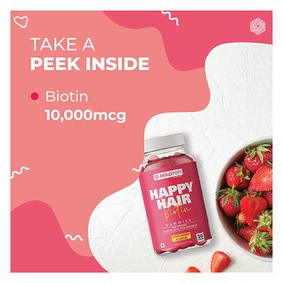 Boldpops Happy Hair Biotin Gummies - Strawberry Flavour 30's - Hair & Skin