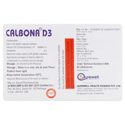 CALBONA D3 Capsule 4's - Supplements-Vam