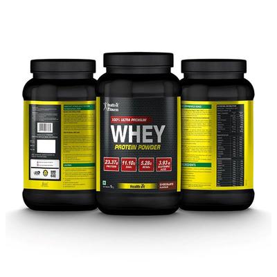 HealthVit Fitness 100% Ultra Premium Whey Protein Powder - Chocolate Flavour 1 kg - Whey Proteins