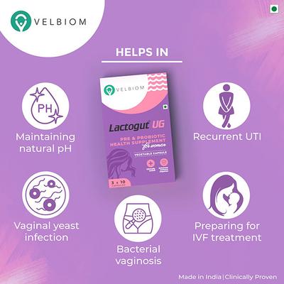 Velbiom Lactogut UG Pre & Probiotic Capsule (3 x 10's) (N) - Digestive Health