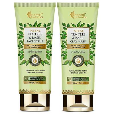 Oriental Botanics Neem, Tea Tree And Basil Anti Acne Clay Mask + Face Scrub 200 gm - Face Scrubs