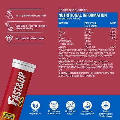 Fast&Up Iron Effervescent Tablet - Orange Flavour 20's - Calcium And Minerals