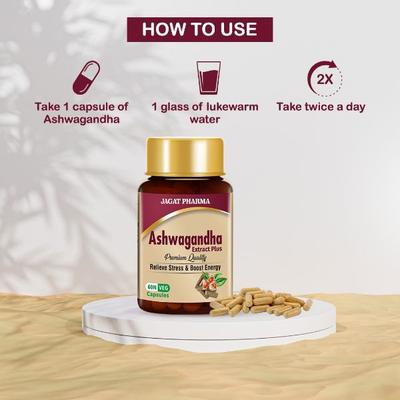 Jagat Pharma Ashwagandha Extract Plus Veg Capsule (Pack of 2 x 60's) - Ashwagandha