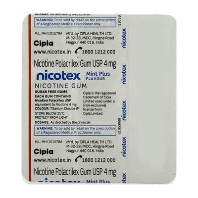 Nicotex Mint Plus Flavour 4mg Chew Gum Tablet 9'S - Smoking cessation