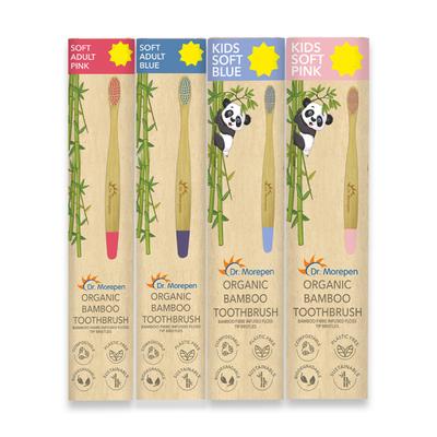 Dr.Morepen Organic Bamboo Toothbrush Combo Pack (Adult Soft - Pink 1's, Blue 1's + Kids Soft - Blue 1's, Pink 1's) - Toothbrushes