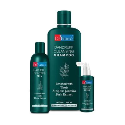 Dr Batra's Dandruff Cleansing Shampoo 500 ml + Hair Fall Control 200 ml + Hair Fall Control Serum 125 ml - Hair Treatment