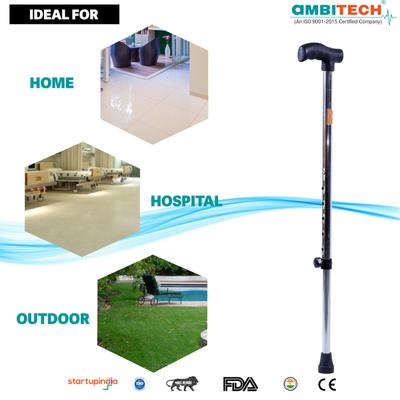AmbiTech Premium Stainless Steel Height Adjustable Single Walking Stick 1's - Walker & Walking Stick