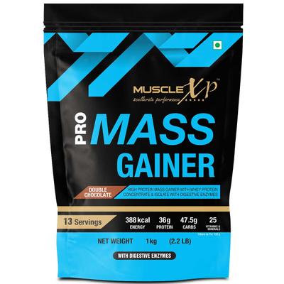 MuscleXP Pro Mass Gainer - Double Chocolate 1 kg + Shaker 1's - Weight Gain