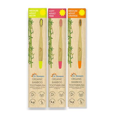 Dr.Morepen Organic Bamboo Adult Toothbrush Combo Pack (Medium - Neon 1's, Orange 1's + Soft - Pink 1's) - Toothbrushes