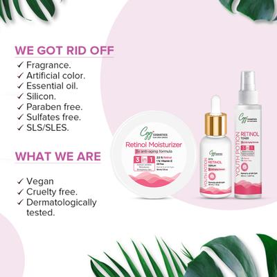 CGG Cosmetics 3 in 1 Retinol Moisturizer 50 ml + Retinol Face Serum 30 ml + Retinol Toner 100 ml - Youth Potion - Face Serum