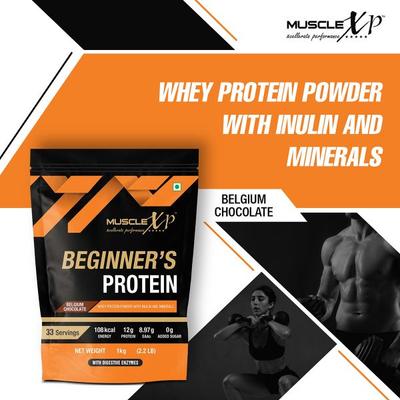 MuscleXP Beginner's Whey Protein Powder - Belgium Chocolate 1 kg - Whey Proteins