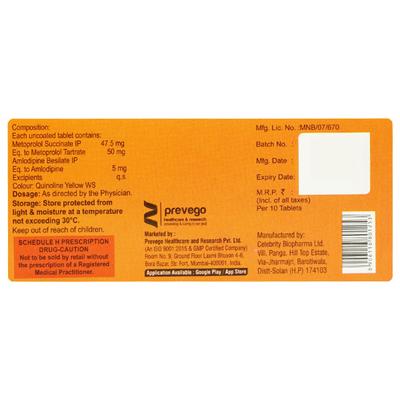 METOROLOL AM 50 Tablet 10's - Hypertension-Ang