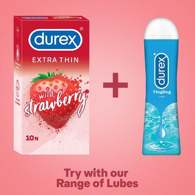Durex Extra Thin Condoms - Wild Strawberry 10's - Plain/Flavoured Condoms