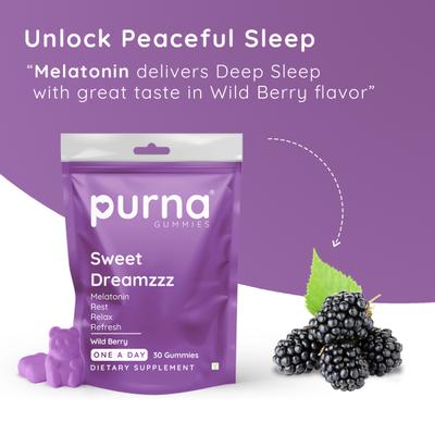 Purna Gummies Melatonin Wild Berry Flavor Gummies for Sleep Well and Reduced Stress 30's - Mental Health