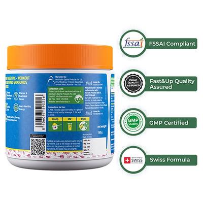 Fast&Up Plant Based Pre-Workout Powder - Unflavoured 150 gm - Workout Essentials
